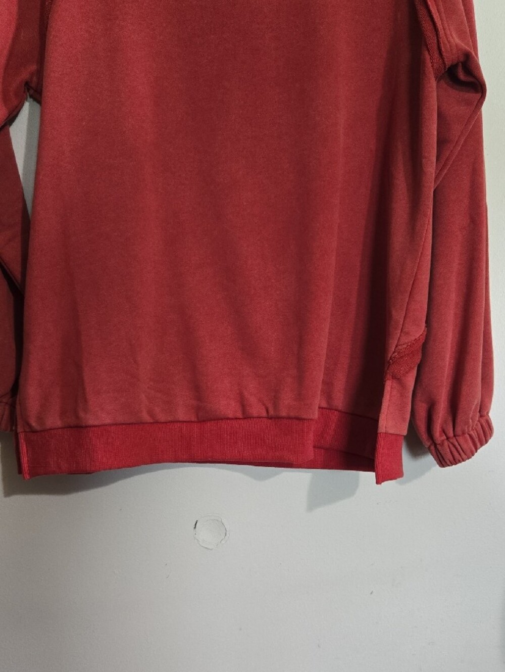 P123 NWT POL Crewneck Sweatshirt Criss Cross Back Cutout Raglan Seam Distressed - Picture 7 of 14